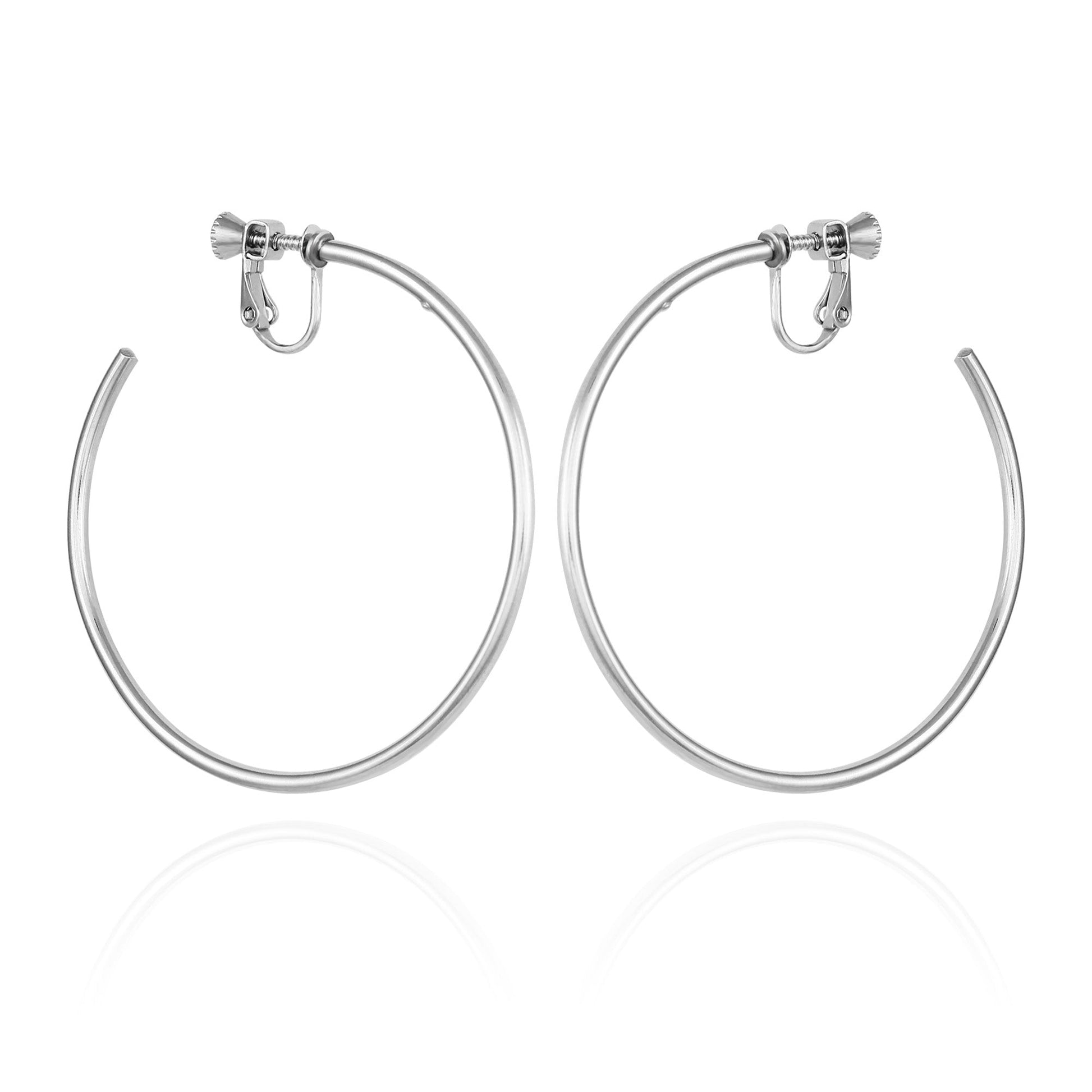 Vince Camuto Large Open Hoop Clip On Earrings Silver Tone