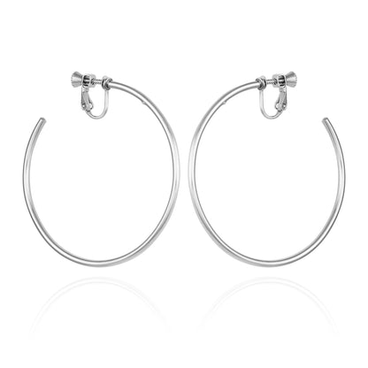 Vince Camuto Large Open Hoop Clip On Earrings Silver Tone