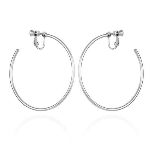 Vince Camuto Large Open Hoop Clip On Earrings Silver Tone