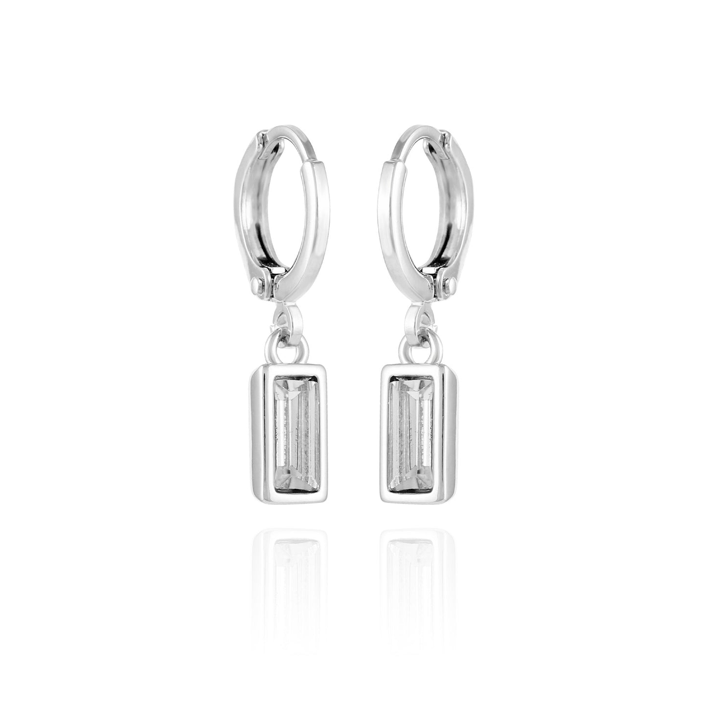 Vince Camuto Rectangular Glass Stone Huggie Drop Earrings Silver Tone