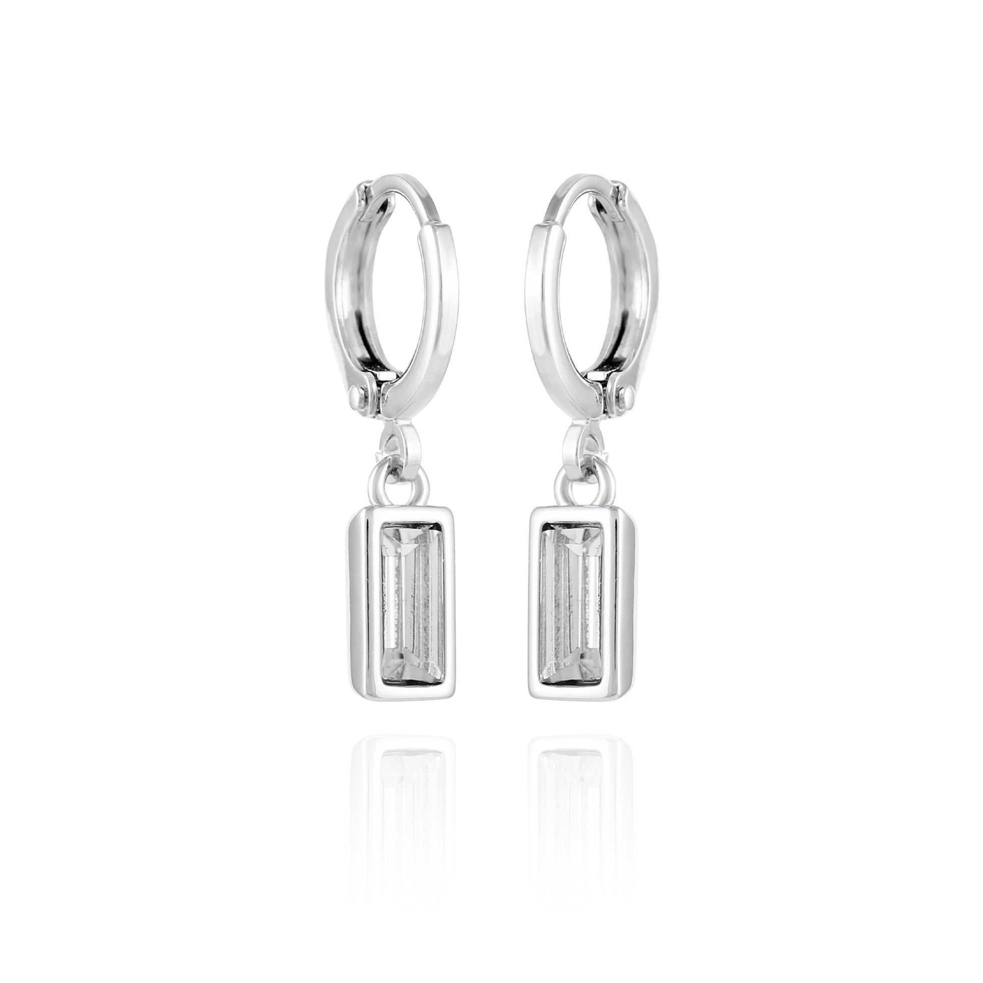 Vince Camuto Rectangular Glass Stone Huggie Drop Earrings Silver Tone