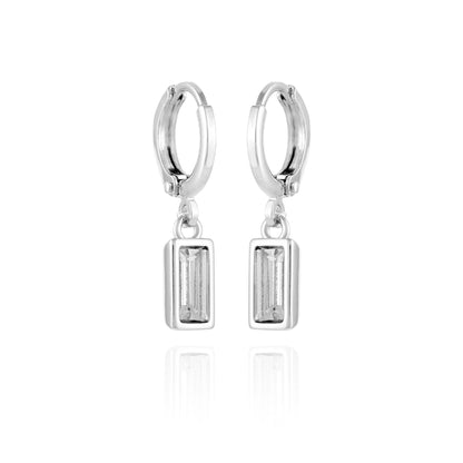 Vince Camuto Rectangular Glass Stone Huggie Drop Earrings Silver Tone