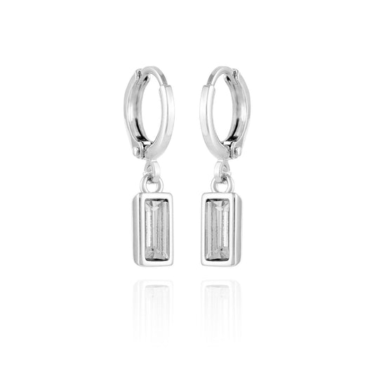 Vince Camuto Rectangular Glass Stone Huggie Drop Earrings Silver Tone