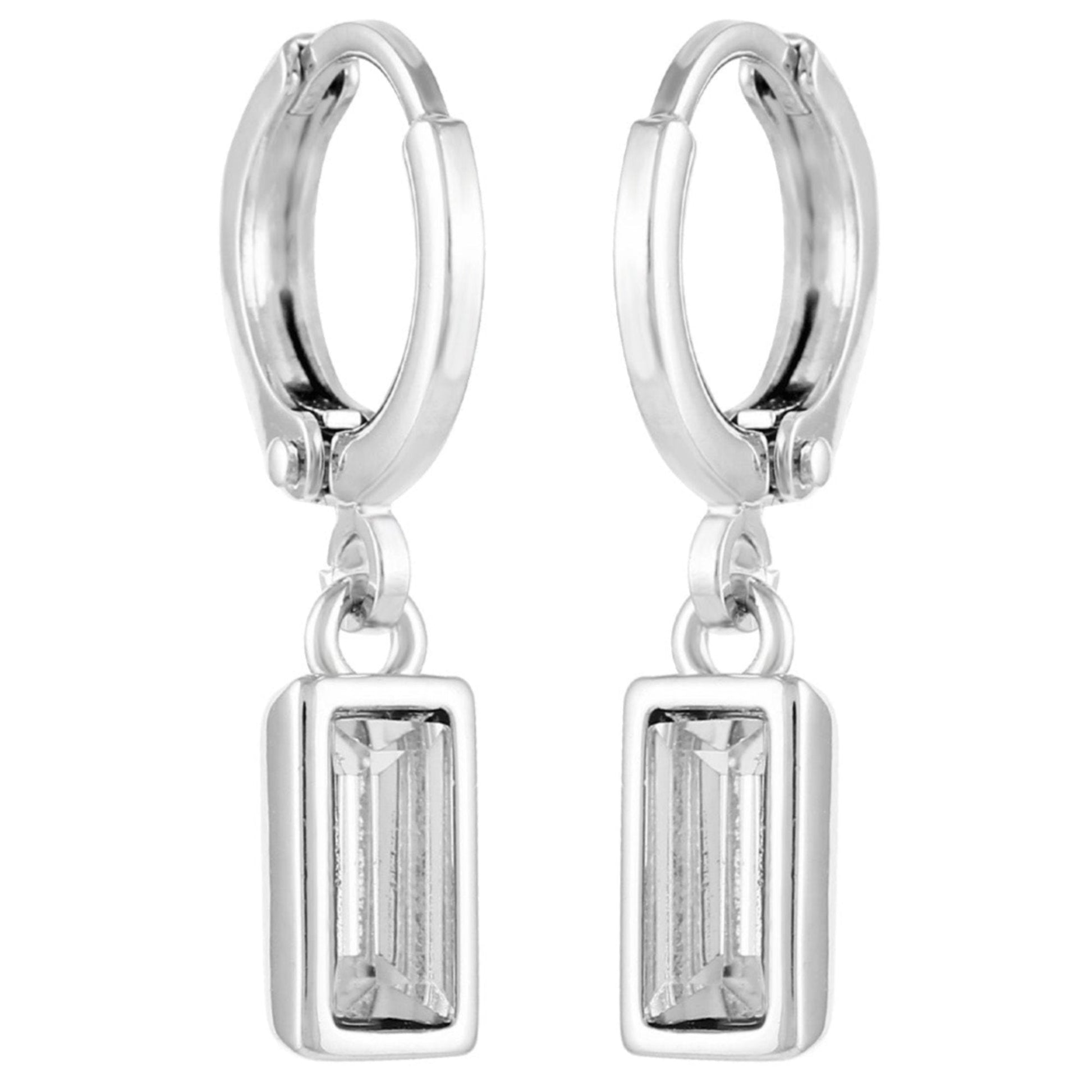 Vince Camuto Rectangular Glass Stone Huggie Drop Earrings Silver Tone