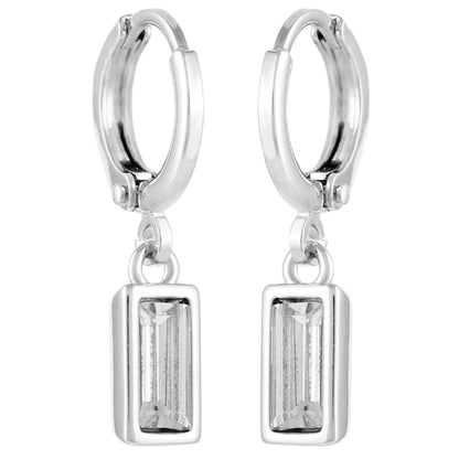Vince Camuto Rectangular Glass Stone Huggie Drop Earrings Silver Tone