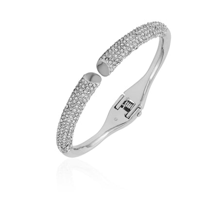 Vince Camuto Silvertone Pave Glass Stone Hinge Bangle Bracelet Silver Tone