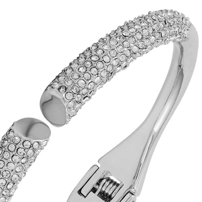 Vince Camuto Silvertone Pave Glass Stone Hinge Bangle Bracelet Silver Tone