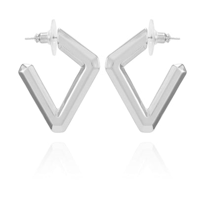 Vince Camuto Diamond Shaped Hoop Earrings Silver Tone