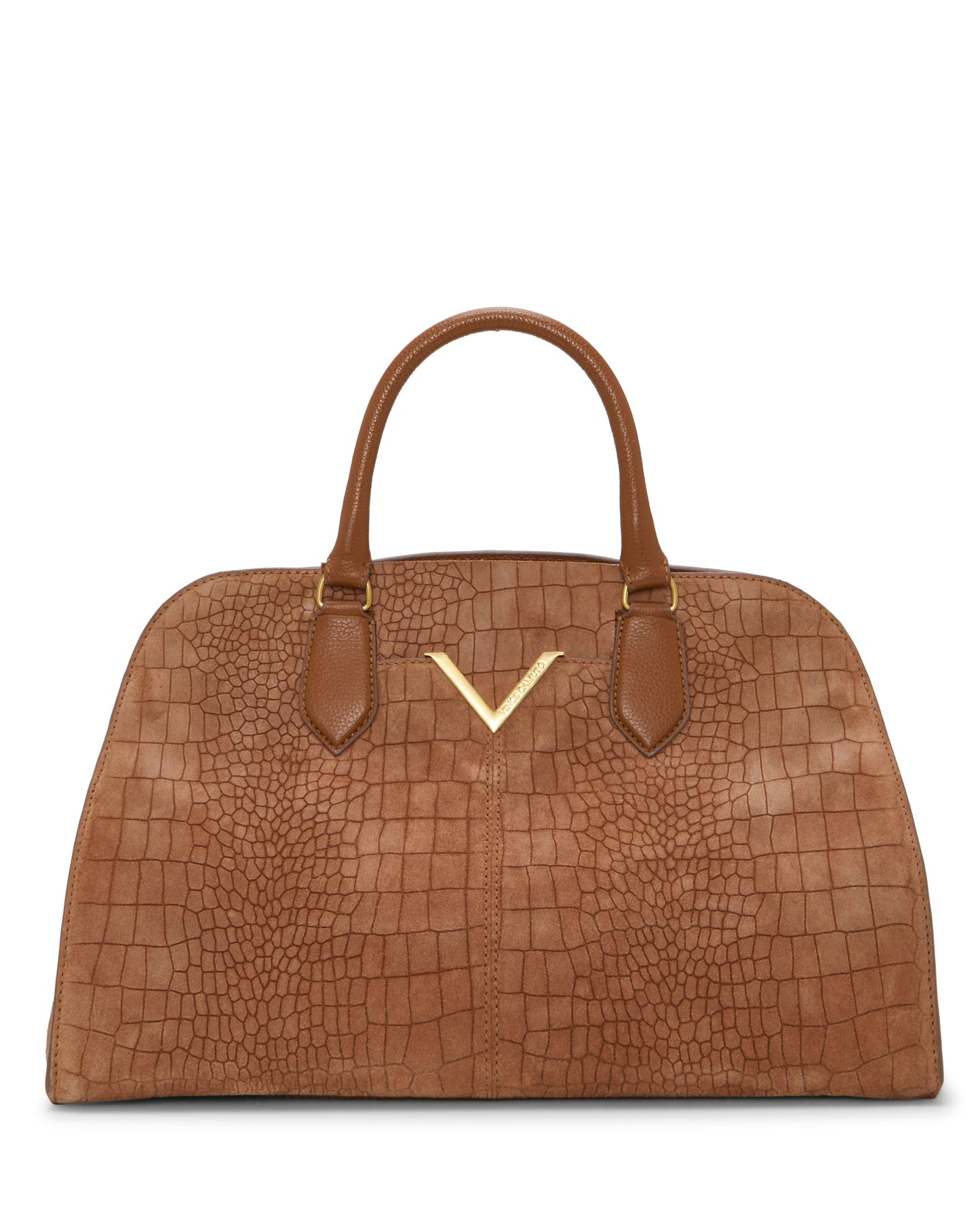 Vince Camuto Tasha Satchel Bag Cognac Croco Leather