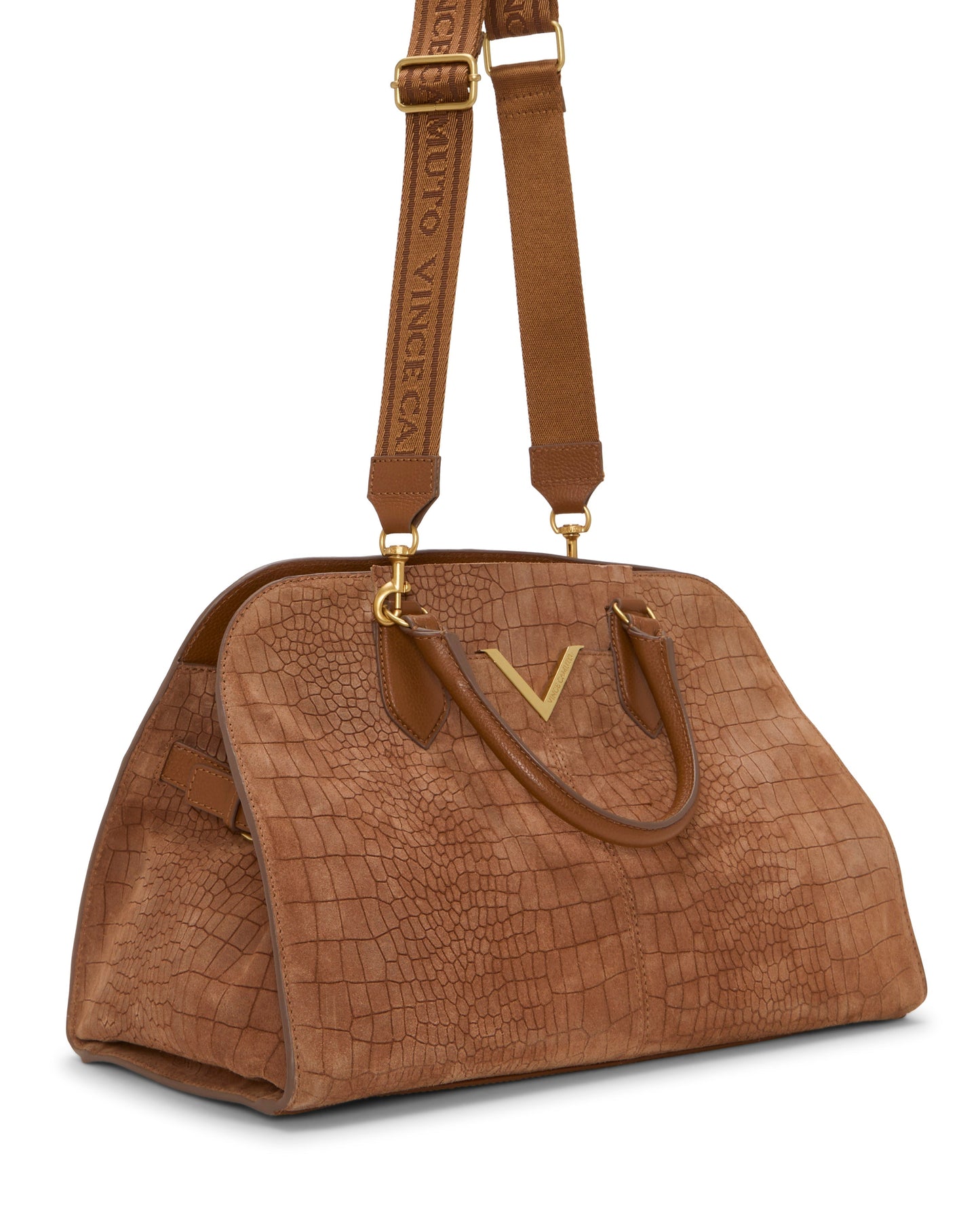 Vince Camuto Tasha Satchel Bag Cognac Croco Leather