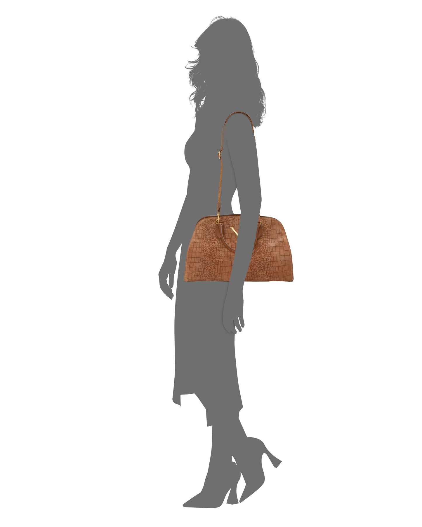 Vince Camuto Tasha Satchel Bag Cognac Croco Leather