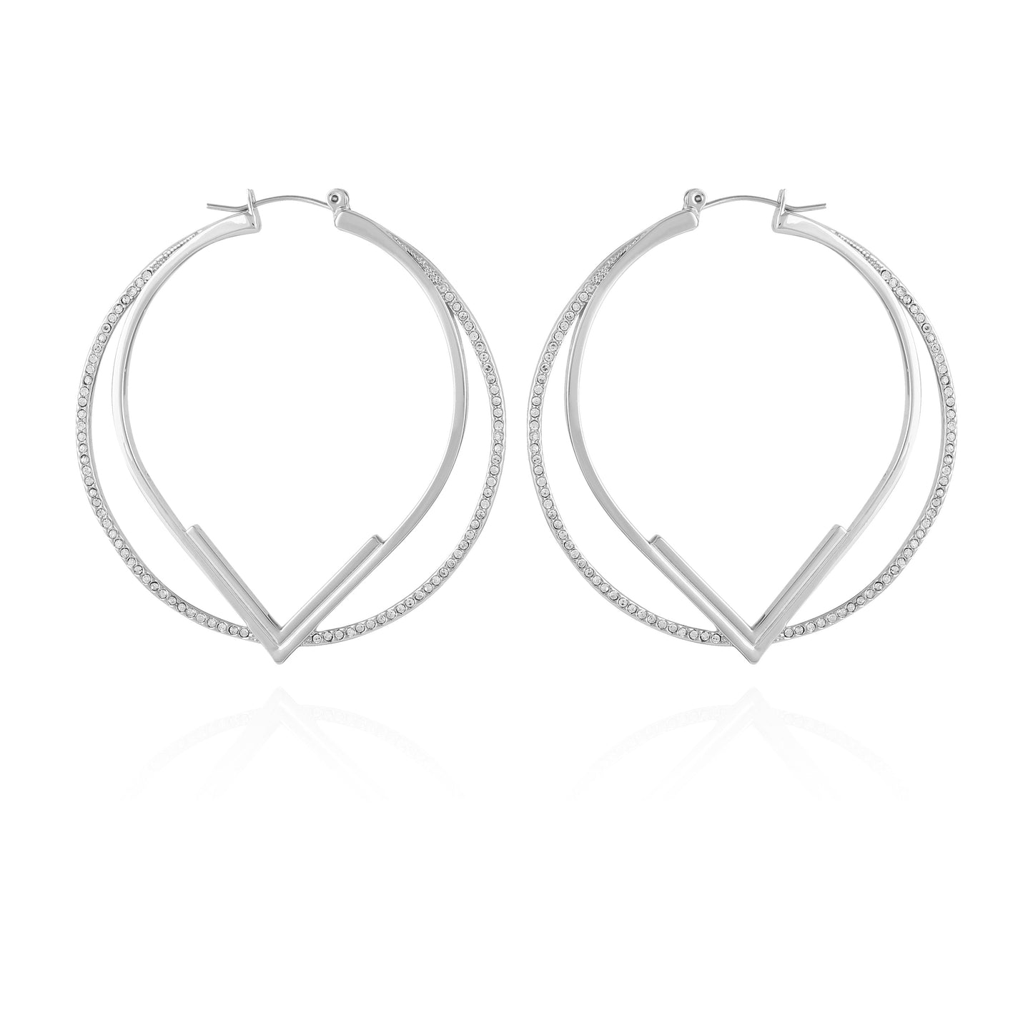 Vince Camuto Double Hoop V Pave Earrings Silver Tone