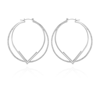 Vince Camuto Double Hoop V Pave Earrings Silver Tone