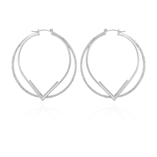 Vince Camuto Double Hoop V Pave Earrings Silver Tone