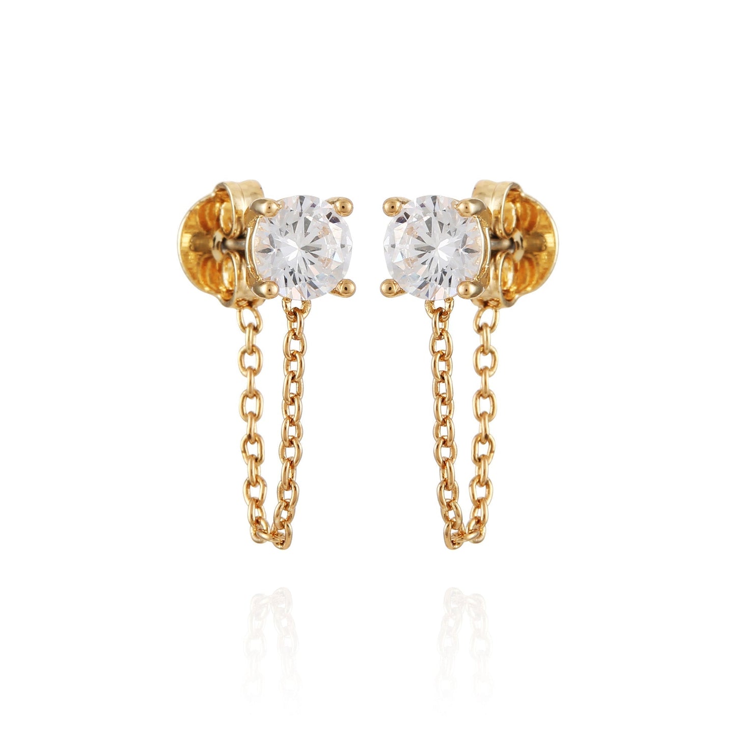 Vince Camuto Crystal Stud Chain Dangle Drop Earrings Gold Tone