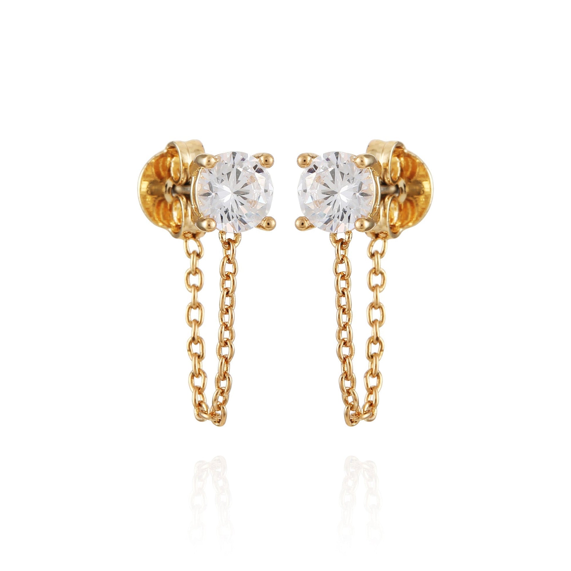 Vince Camuto Crystal Stud Chain Dangle Drop Earrings Gold Tone