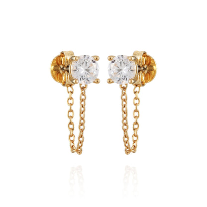 Vince Camuto Crystal Stud Chain Dangle Drop Earrings Gold Tone
