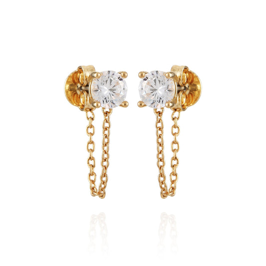 Vince Camuto Crystal Stud Chain Dangle Drop Earrings Gold Tone