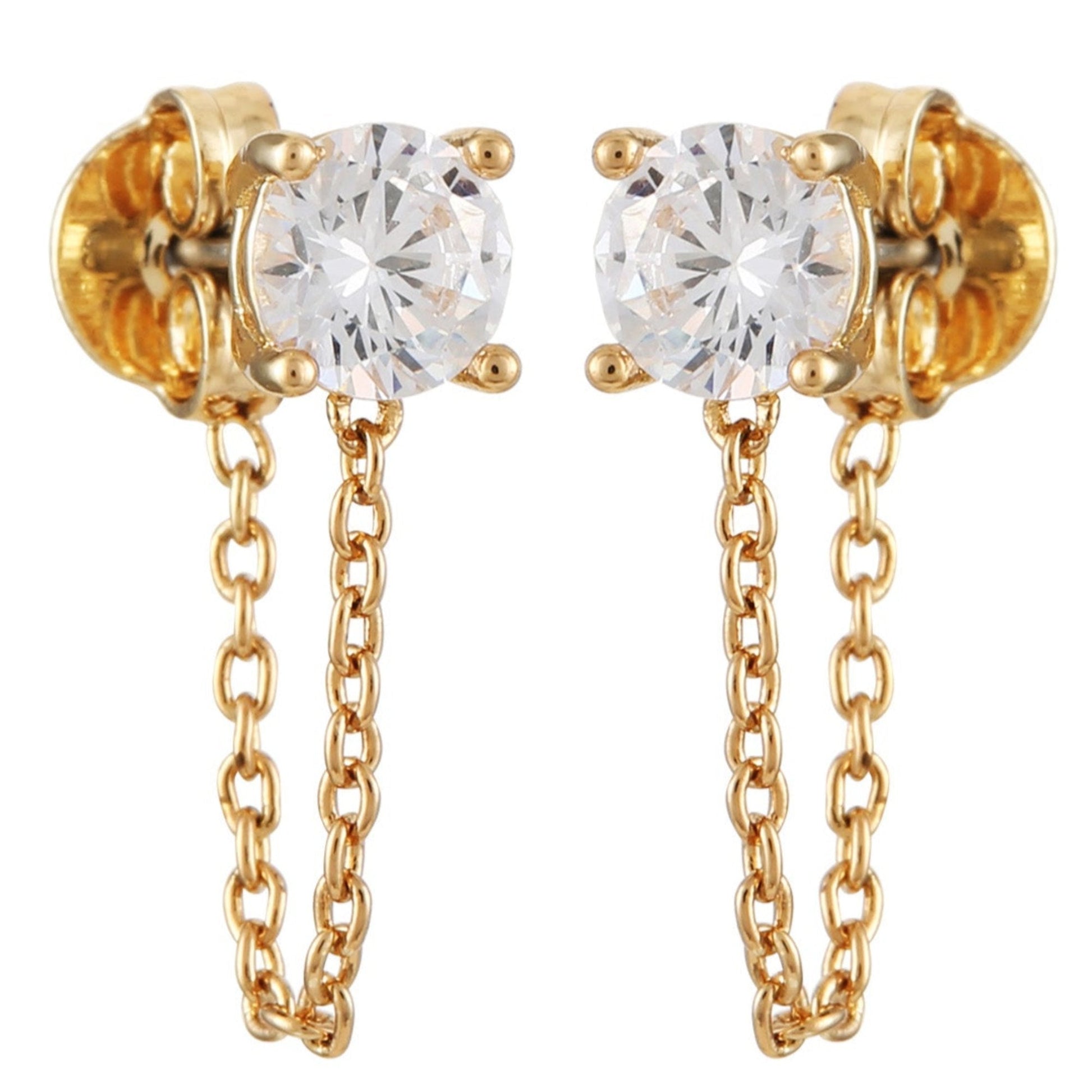 Vince Camuto Crystal Stud Chain Dangle Drop Earrings Gold Tone