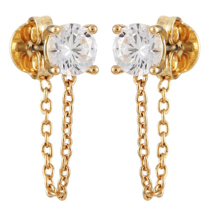 Vince Camuto Crystal Stud Chain Dangle Drop Earrings Gold Tone