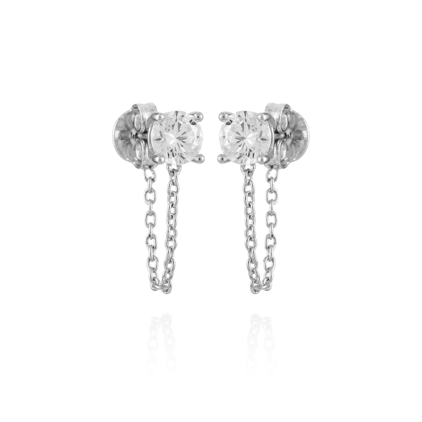 Vince Camuto Crystal Stud Chain Dangle Drop Earrings Silver Tone