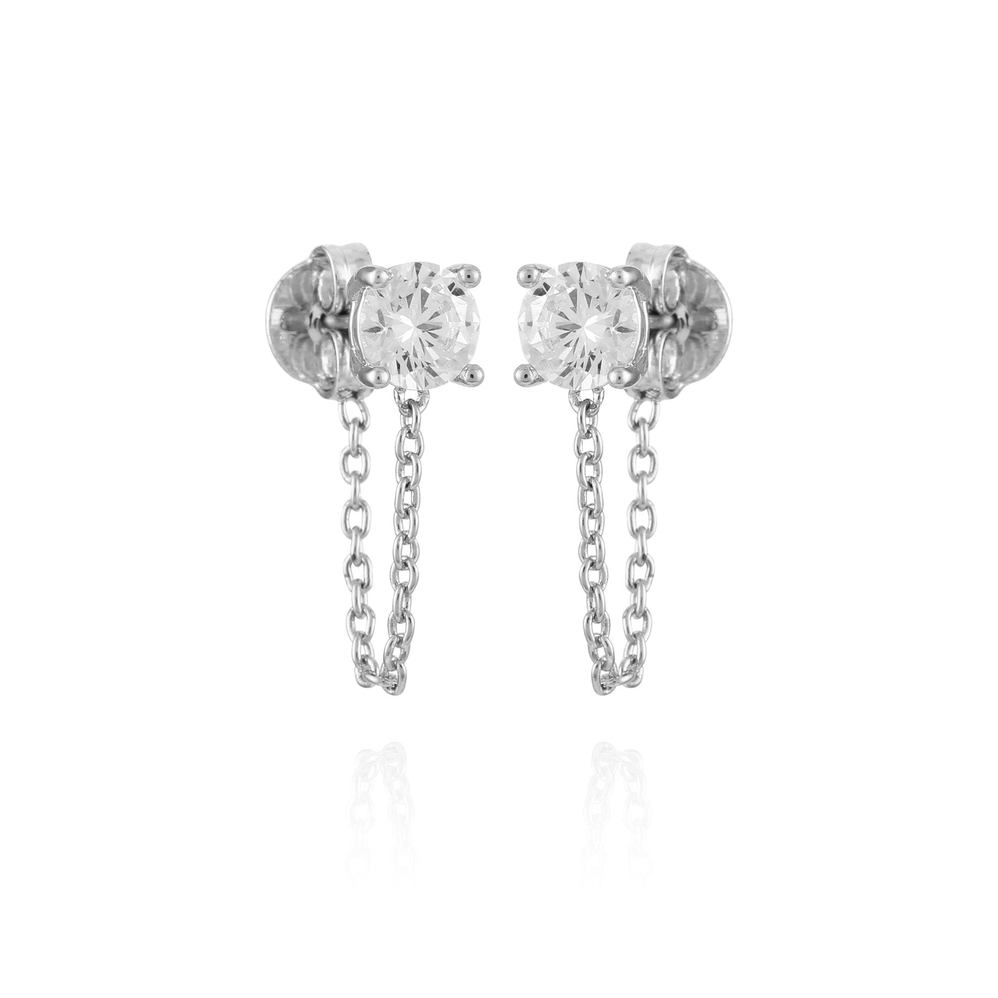 Vince Camuto Crystal Stud Chain Dangle Drop Earrings Silver Tone
