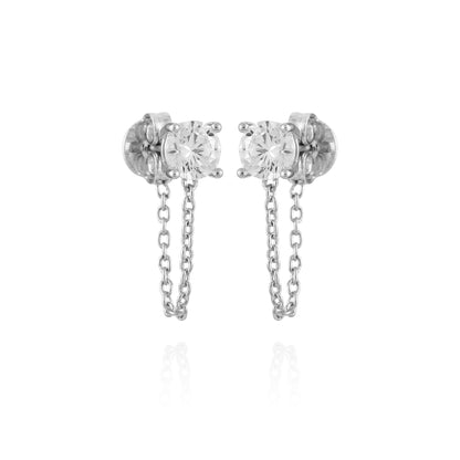 Vince Camuto Crystal Stud Chain Dangle Drop Earrings Silver Tone