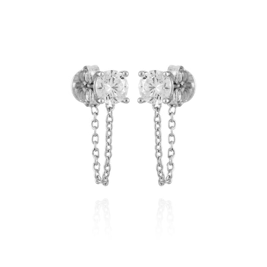 Vince Camuto Crystal Stud Chain Dangle Drop Earrings Silver Tone
