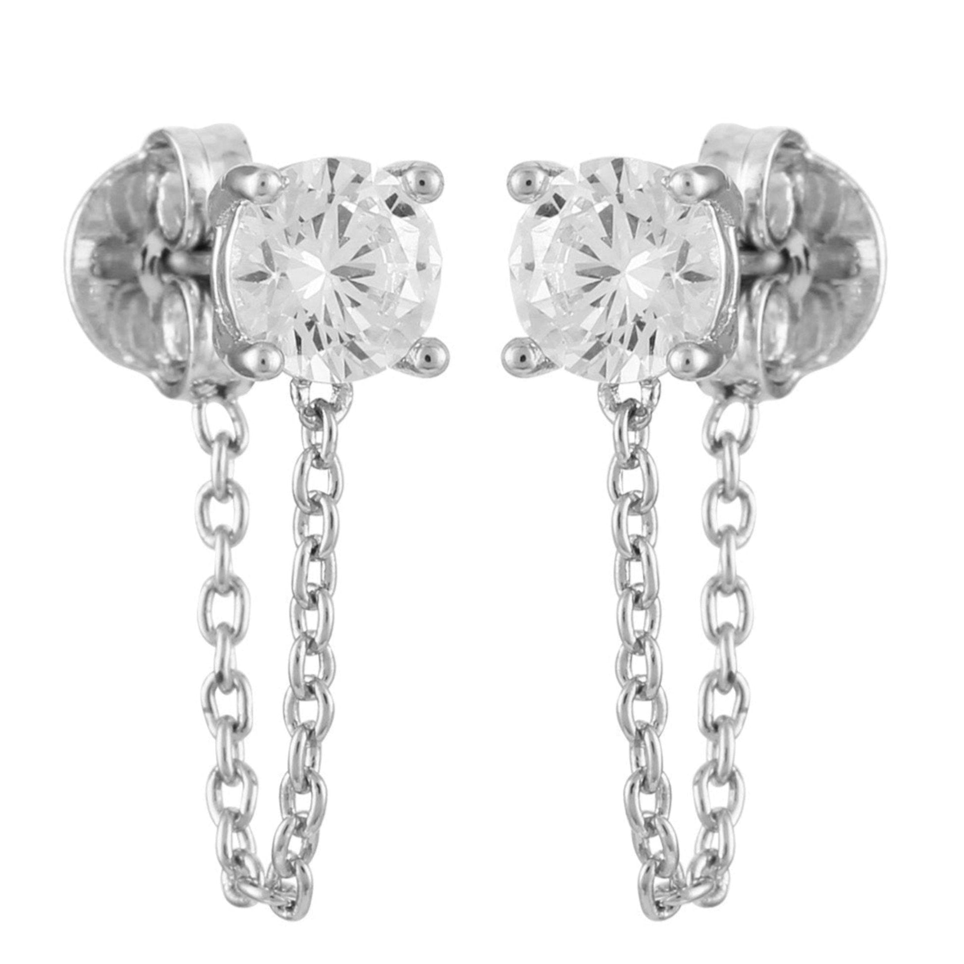 Vince Camuto Crystal Stud Chain Dangle Drop Earrings Silver Tone