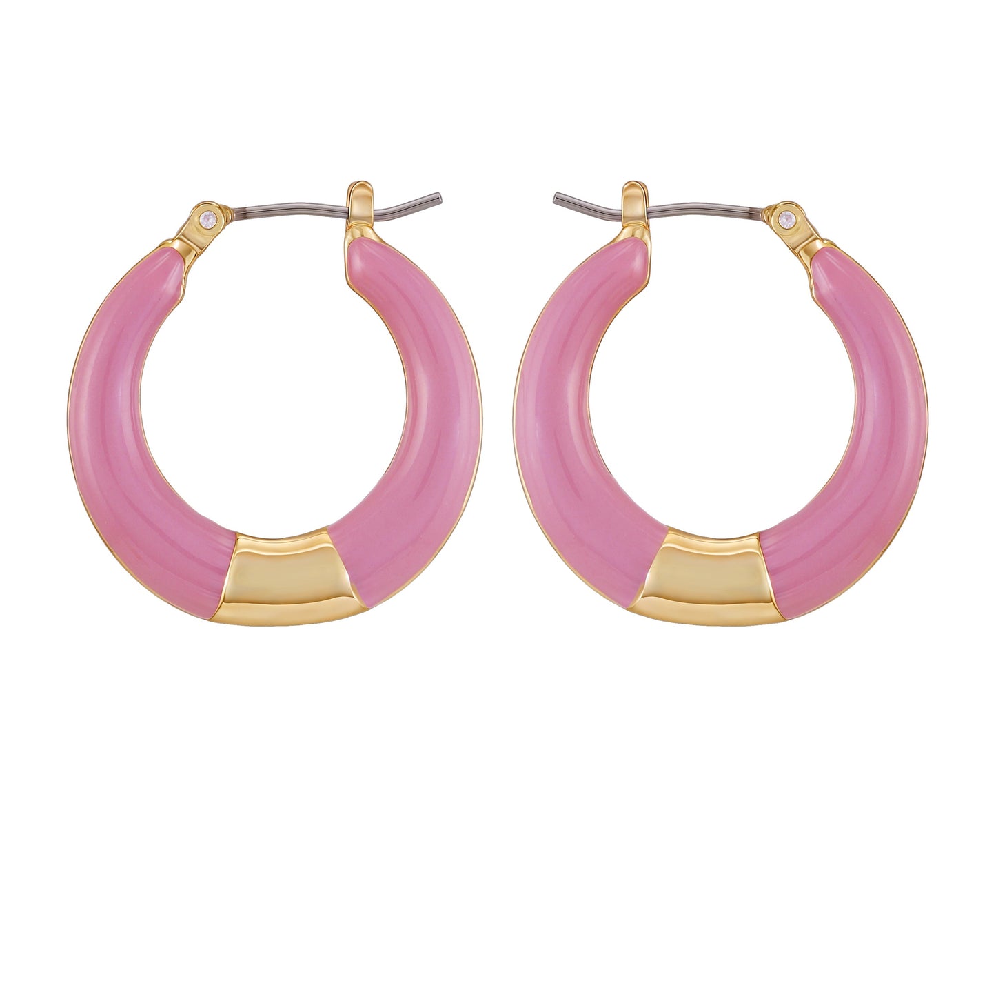 Vince Camuto Gold Tone Enamel Hoop Earrings Pink Enamel