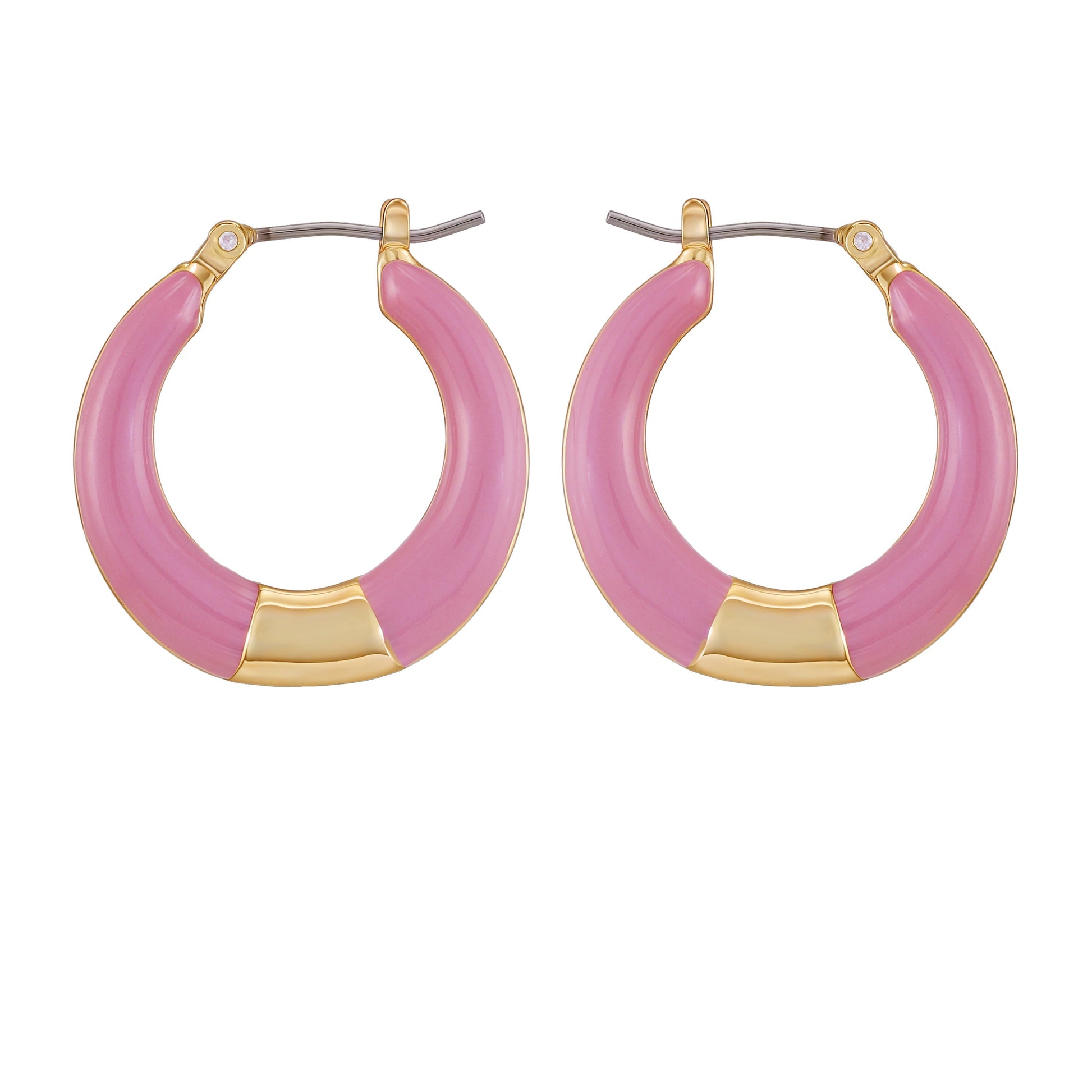 Vince Camuto Gold Tone Enamel Hoop Earrings Pink Enamel