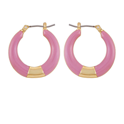 Vince Camuto Gold Tone Enamel Hoop Earrings Pink Enamel