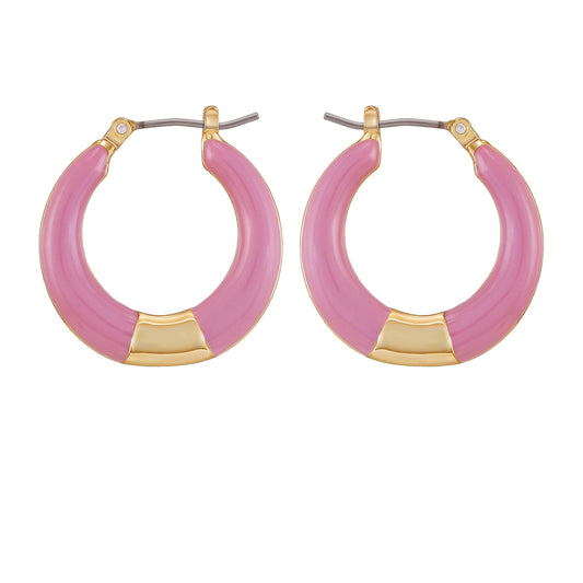 Vince Camuto Gold Tone Enamel Hoop Earrings Pink Enamel