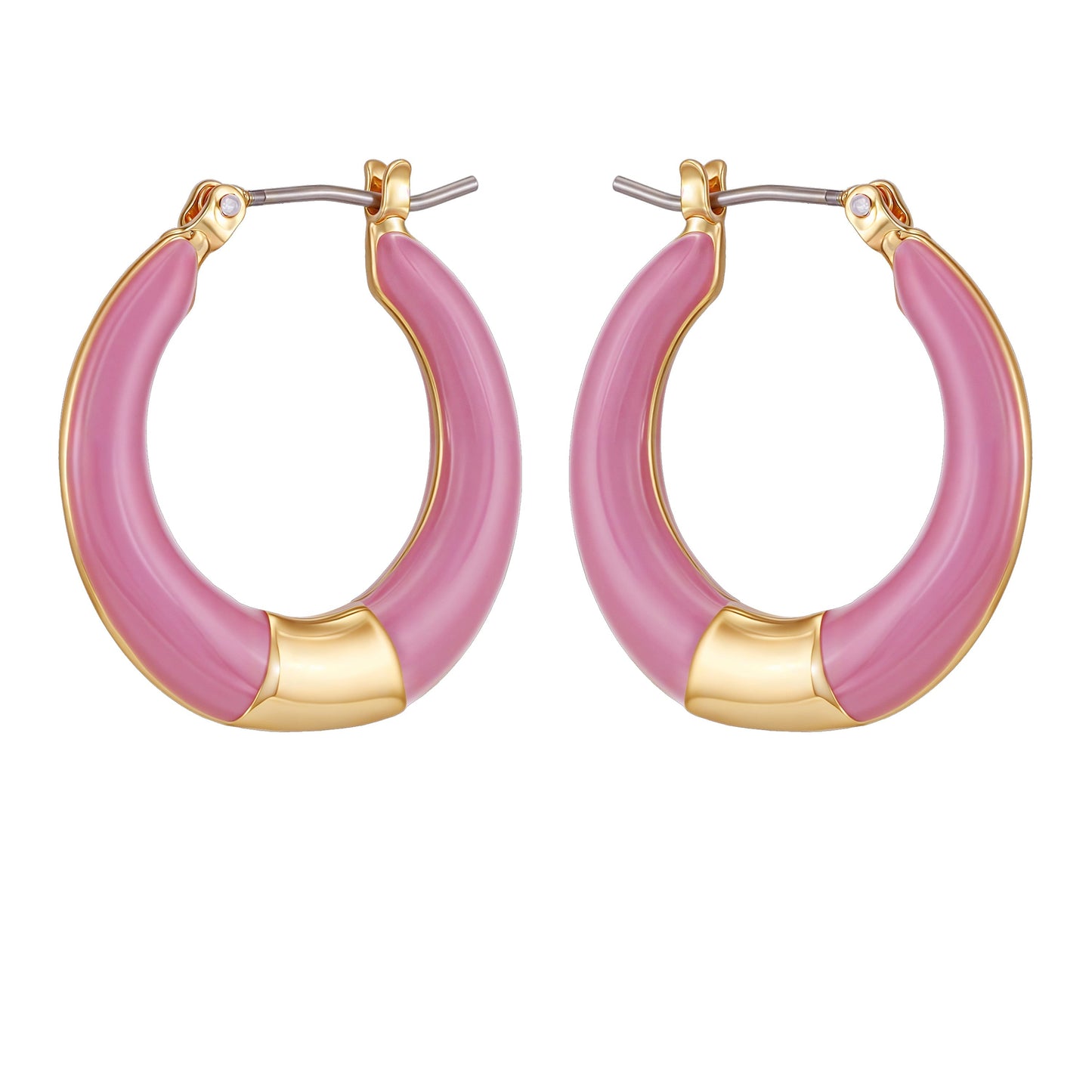 Vince Camuto Gold Tone Enamel Hoop Earrings Pink Enamel
