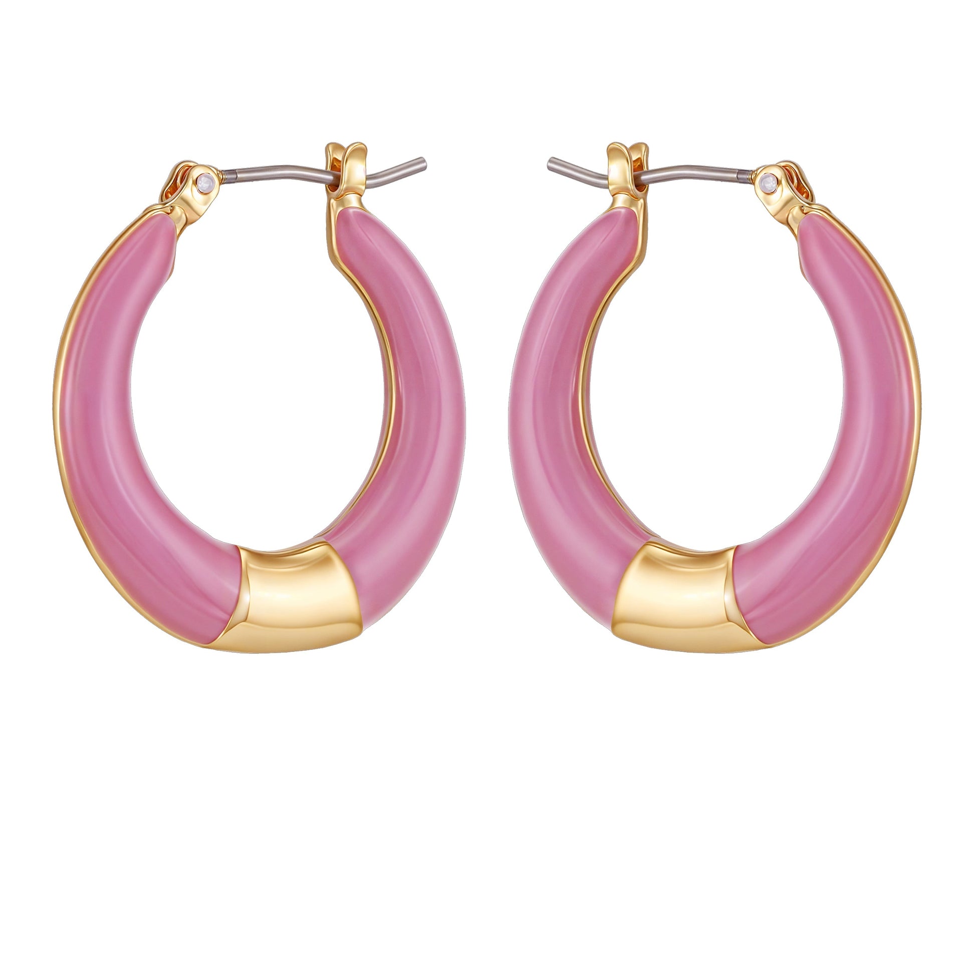 Vince Camuto Gold Tone Enamel Hoop Earrings Pink Enamel