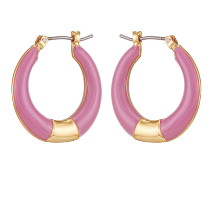 Vince Camuto Gold Tone Enamel Hoop Earrings Pink Enamel
