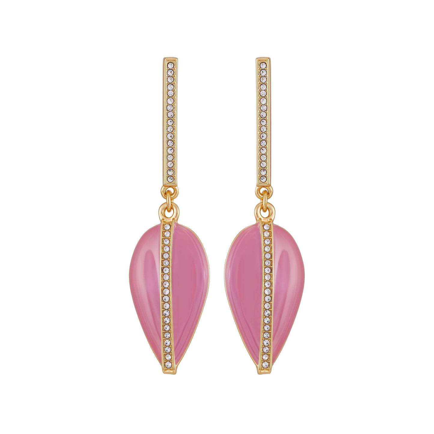 Vince Camuto Gold Tone Drop Earrings Pink Enamel