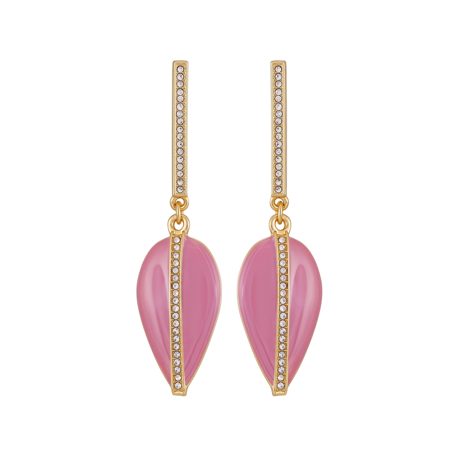 Vince Camuto Gold Tone Drop Earrings Pink Enamel
