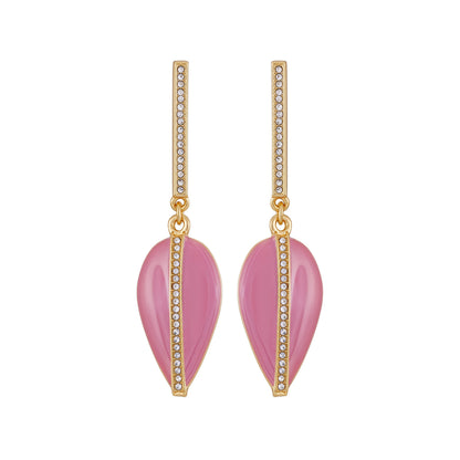 Vince Camuto Gold Tone Drop Earrings Pink Enamel