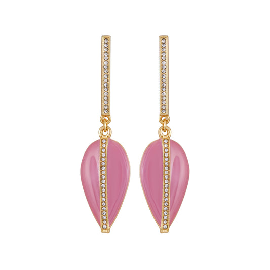 Vince Camuto Gold Tone Drop Earrings Pink Enamel