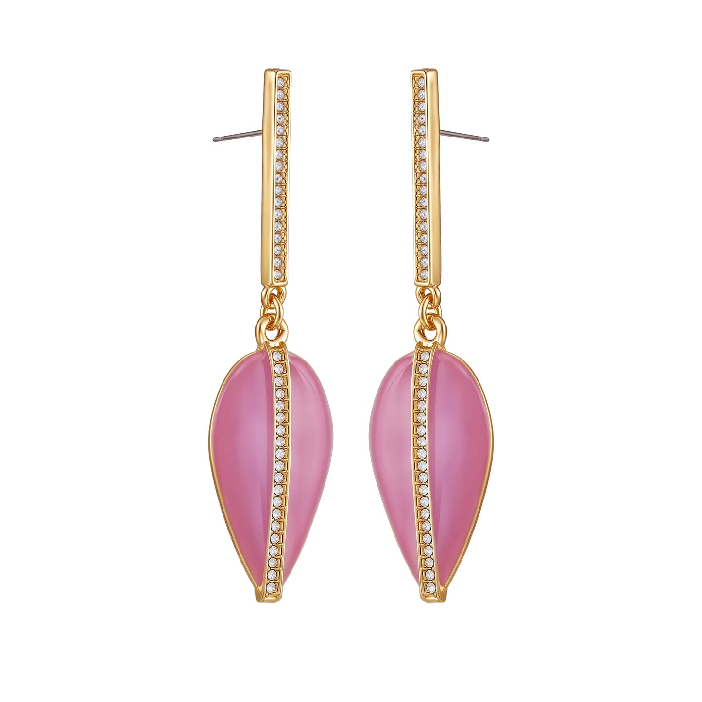 Vince Camuto Gold Tone Drop Earrings Pink Enamel