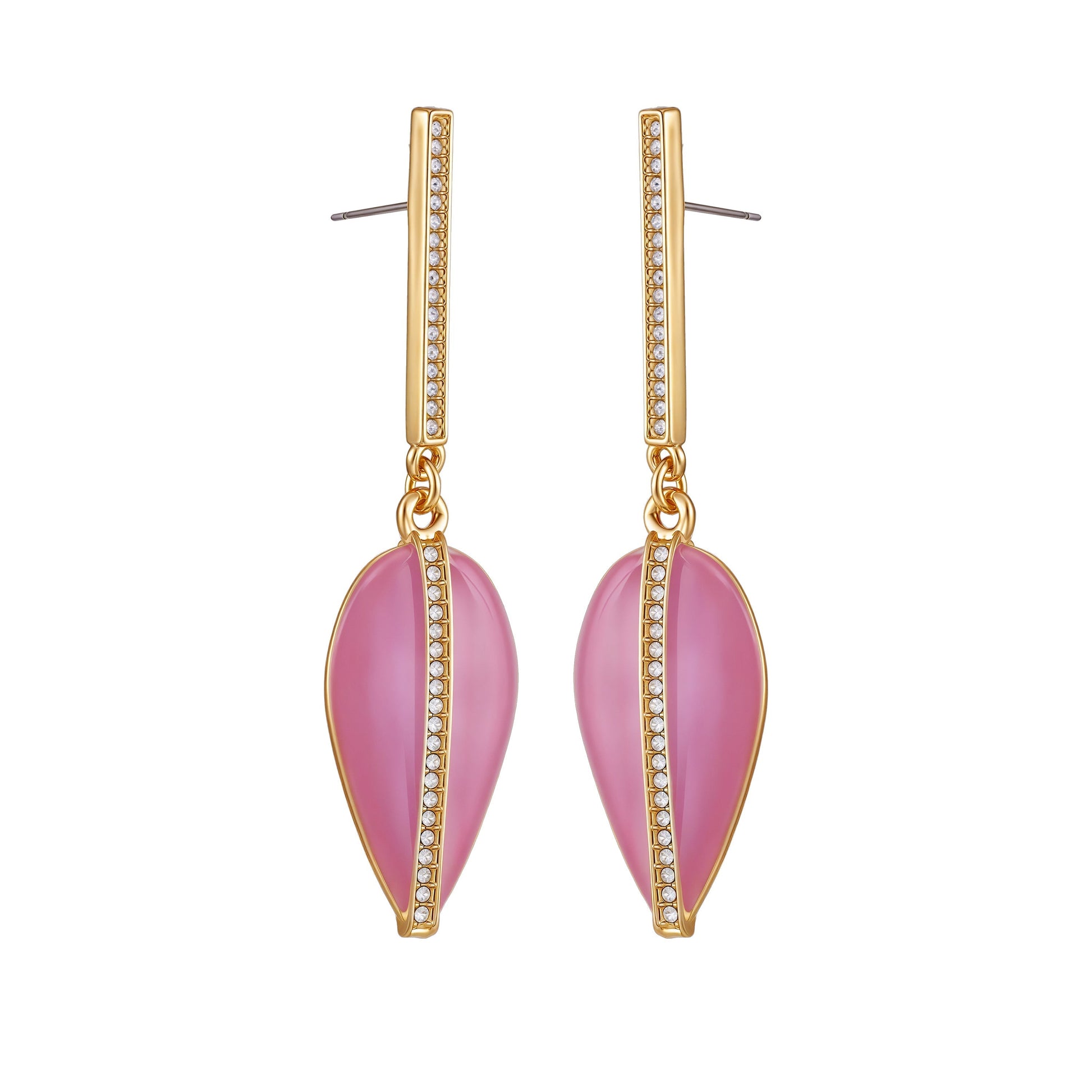 Vince Camuto Gold Tone Drop Earrings Pink Enamel