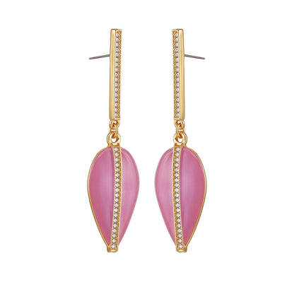 Vince Camuto Gold Tone Drop Earrings Pink Enamel