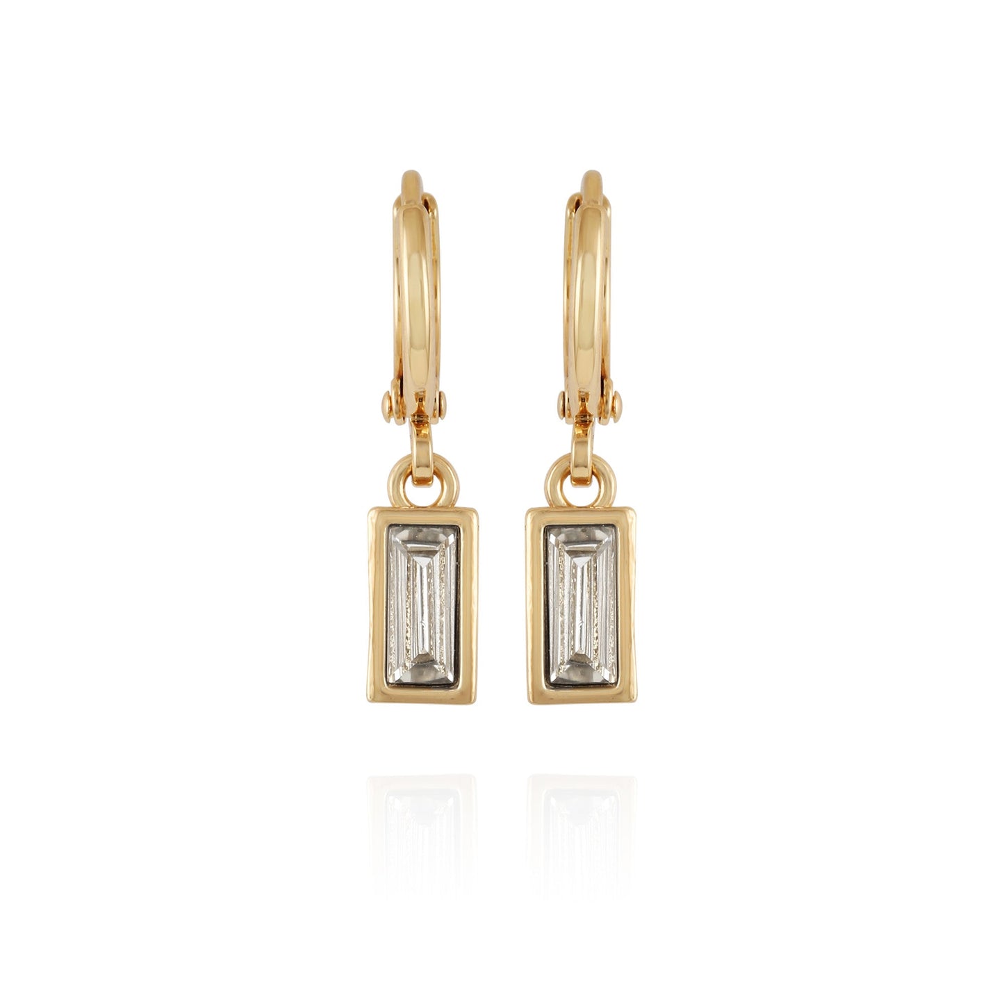 Vince Camuto Rectangular Glass Stone Huggie Drop Earrings Gold Tone