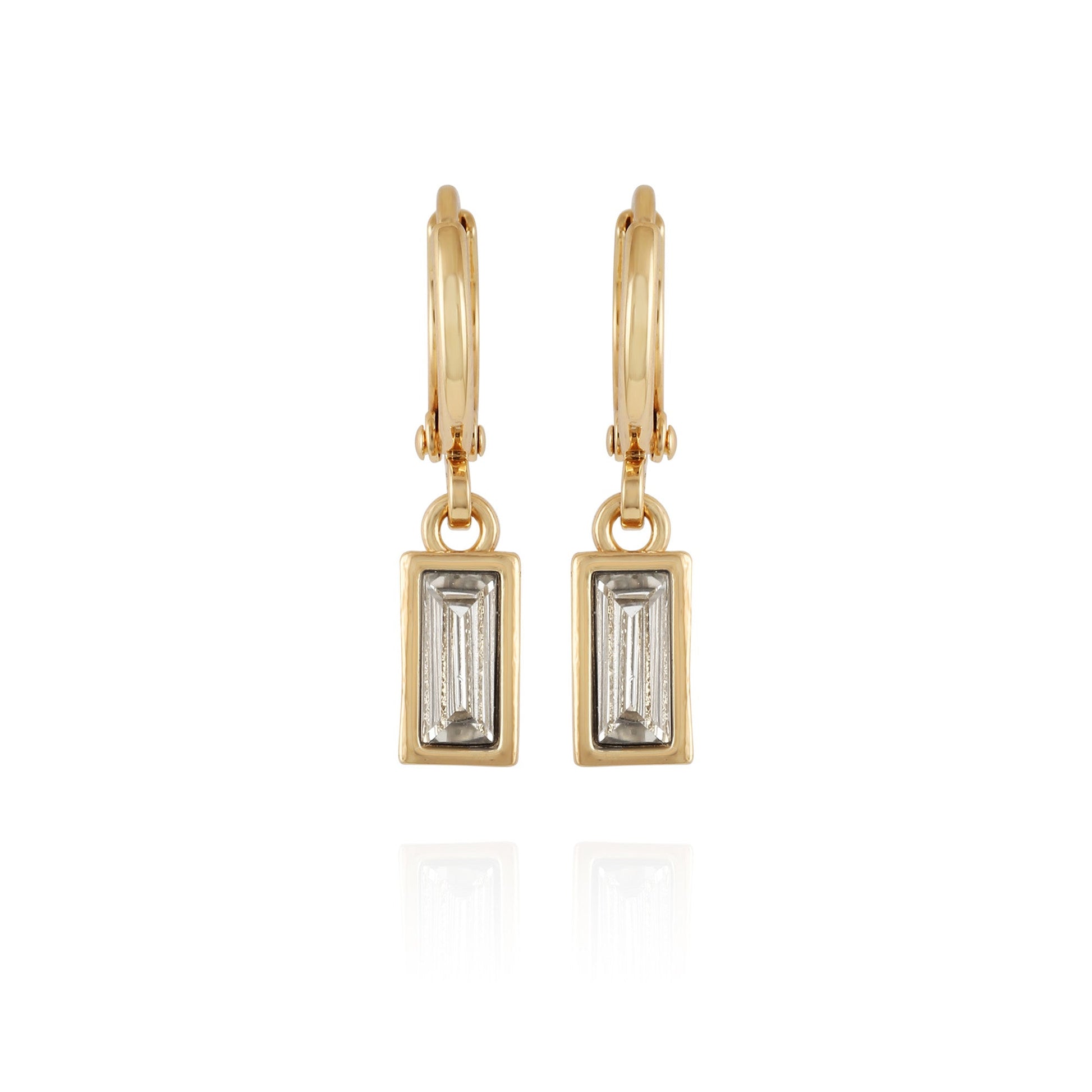 Vince Camuto Rectangular Glass Stone Huggie Drop Earrings Gold Tone