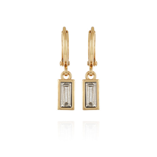 Vince Camuto Rectangular Glass Stone Huggie Drop Earrings Gold Tone