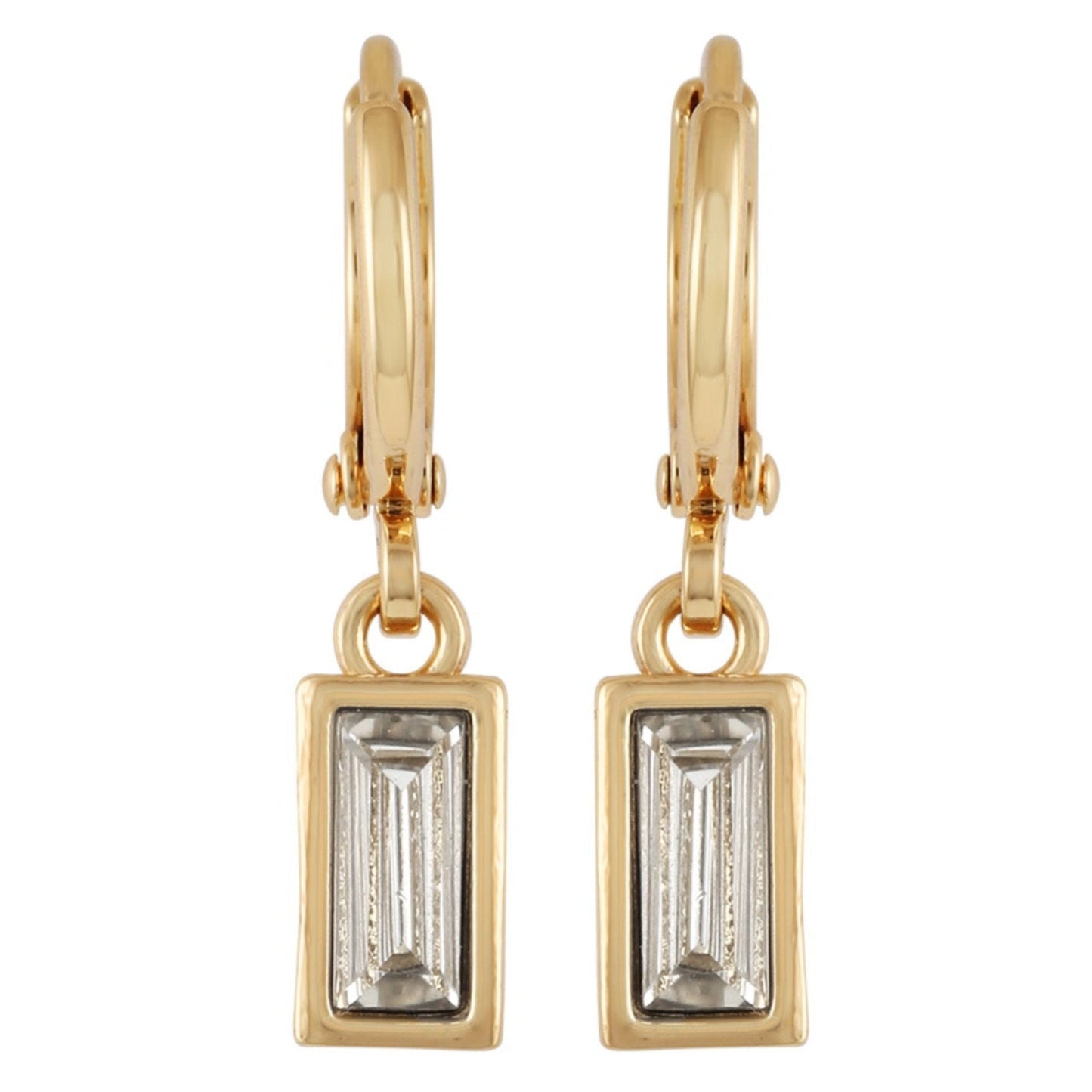 Vince Camuto Rectangular Glass Stone Huggie Drop Earrings Gold Tone
