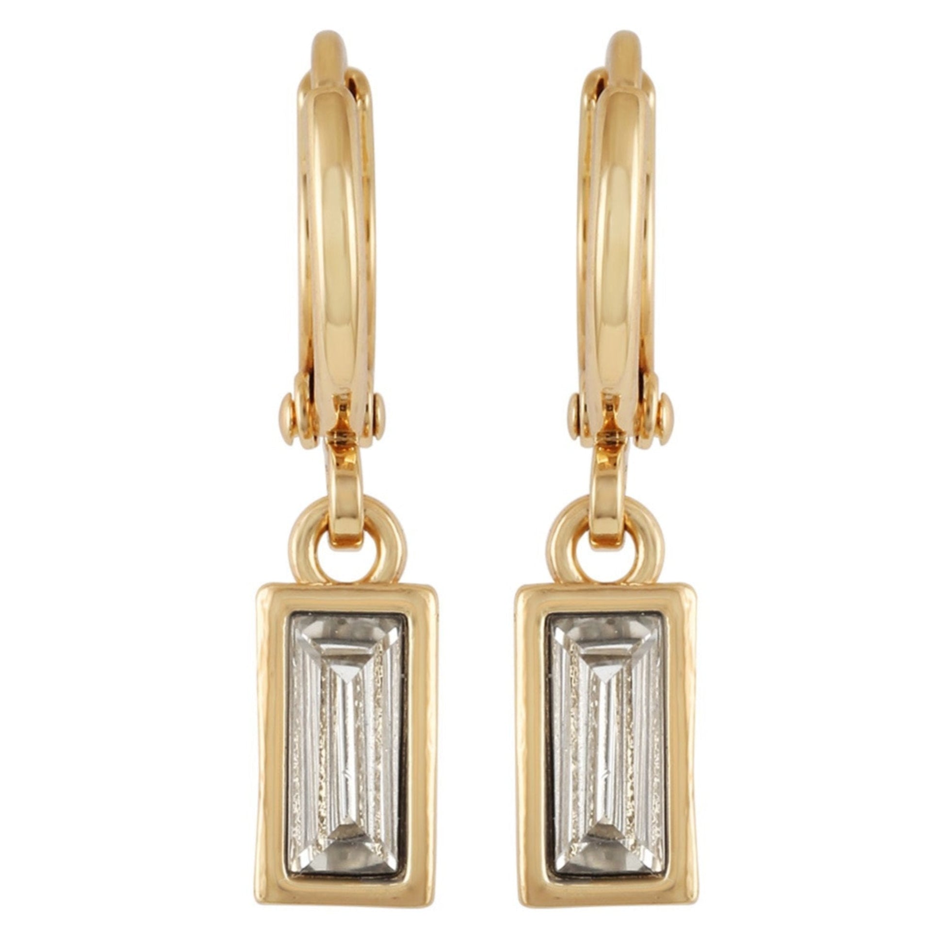 Vince Camuto Rectangular Glass Stone Huggie Drop Earrings Gold Tone