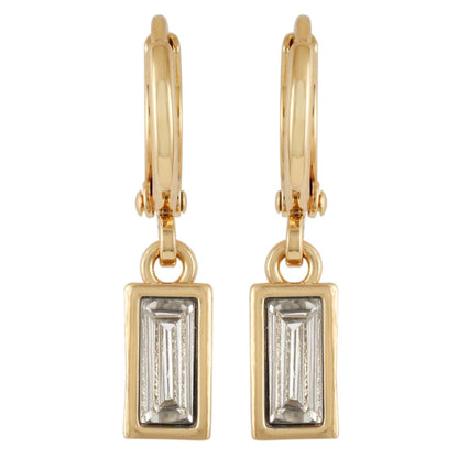 Vince Camuto Rectangular Glass Stone Huggie Drop Earrings Gold Tone