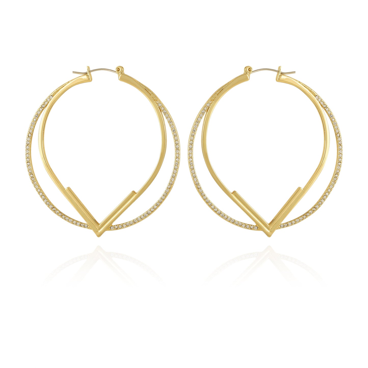 Vince Camuto Double Hoop V Pave Earrings Gold Tone